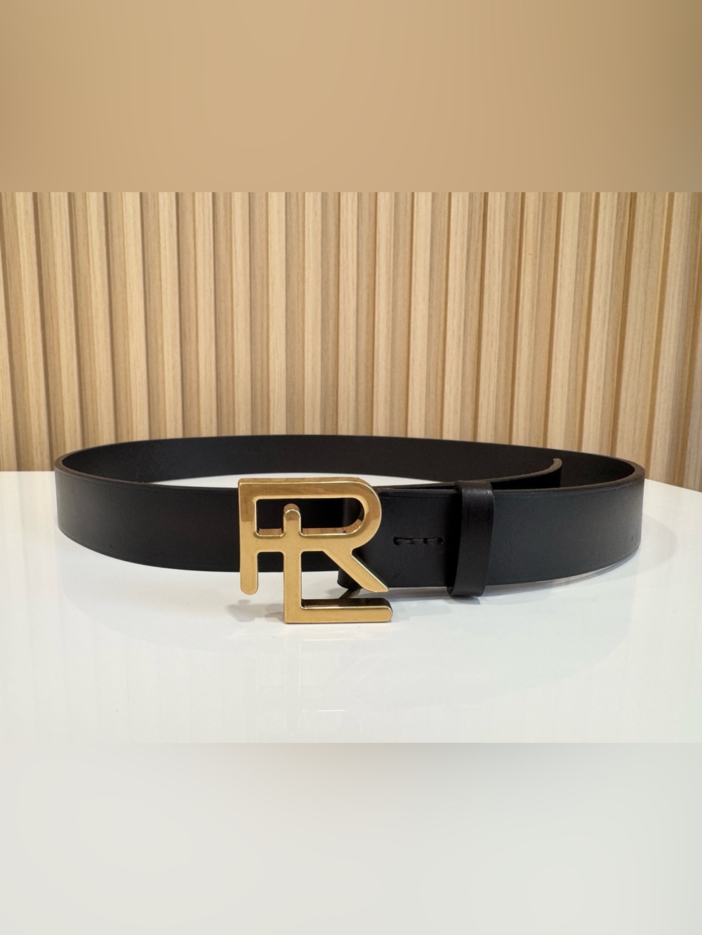 Ralph Lauren Collection gold logo-buckle black leather belt